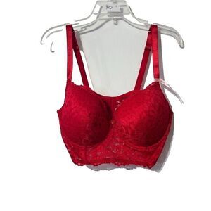 NWT Daisy Fuentes Womens Push Up Bra 42D Red Light Padded Underwire Lace Overlay